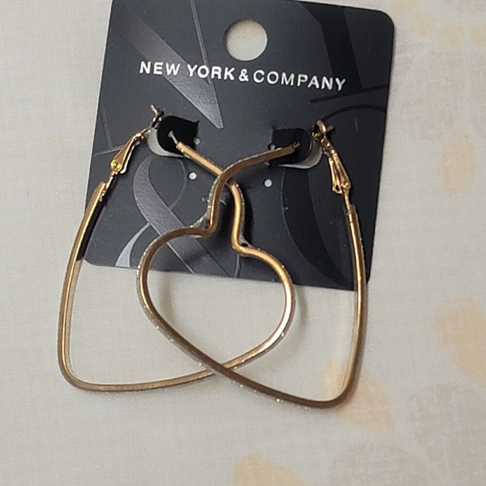 New York & Company Heart Shaped Loop Earrings Gold Tone